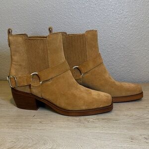 Sam Edelman Bellamie Boots Suede Harness Western Booties Camel Size Womens 7.5